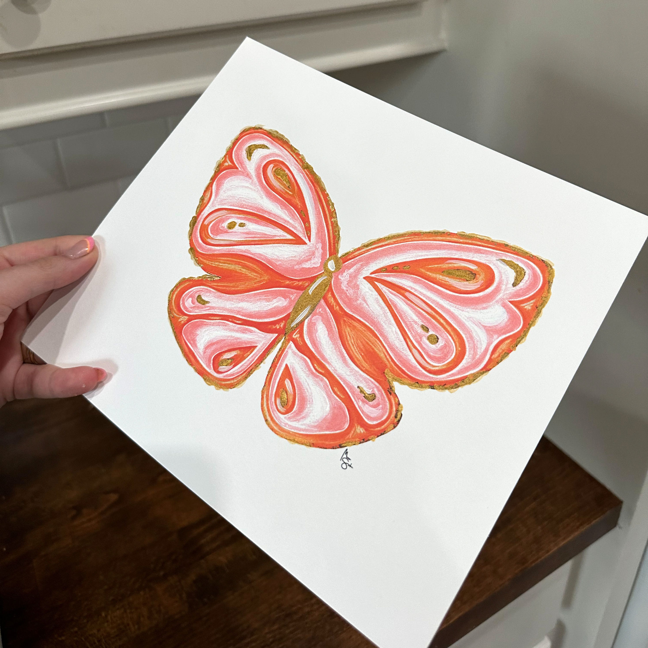 "Break The Mold" Hand Embellished Paper Print-Pink and Orange