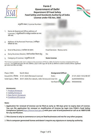 fssai state license sample_Raag Consultants