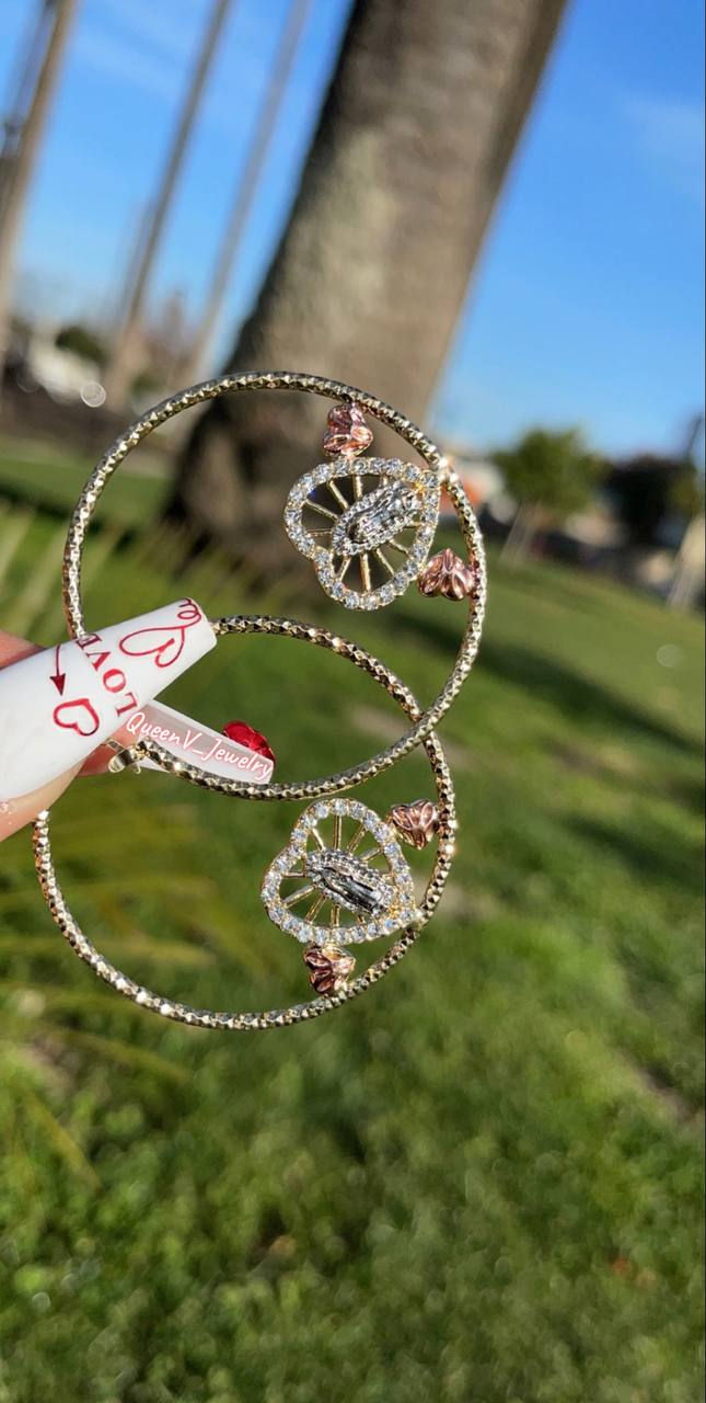 Thumbnail: Guadalupe Heart White Crystal Hoop Earrings