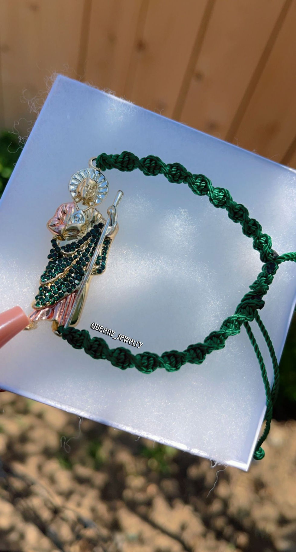 Thumbnail: Green San Juditas Diamantado Tread adjustable Bracelet.