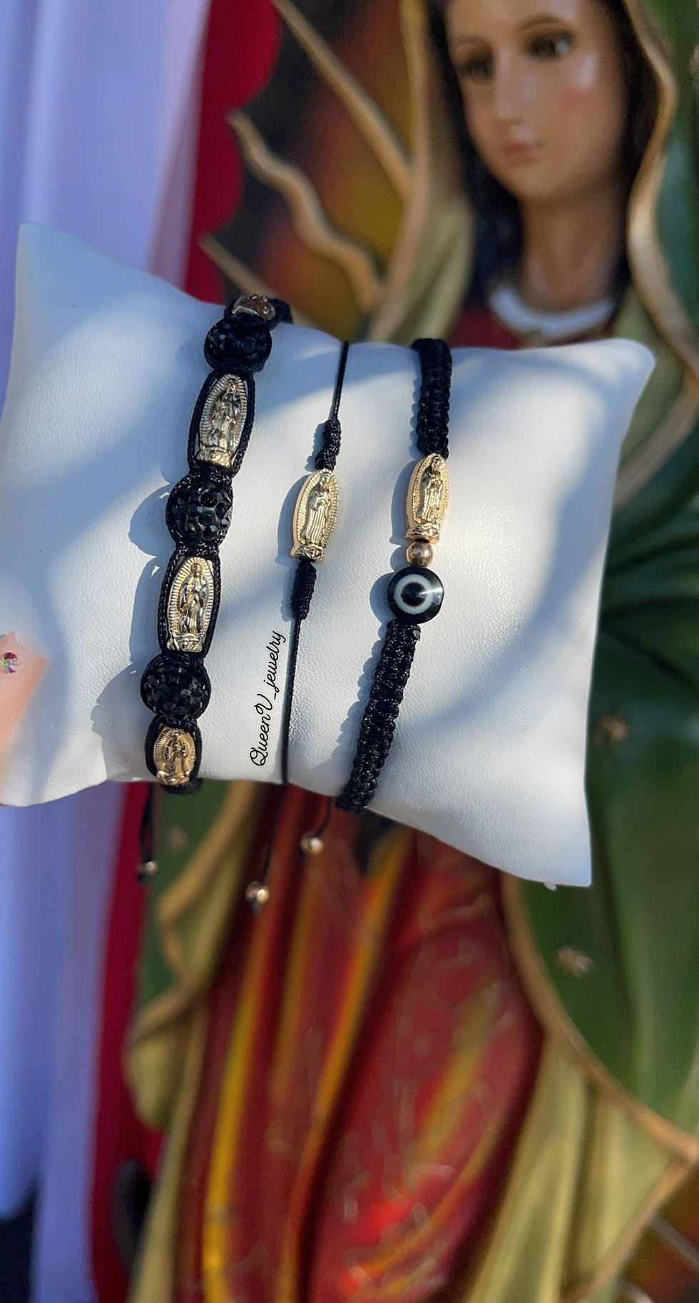 Thumbnail: Black Guadalupe Thread Bracelet