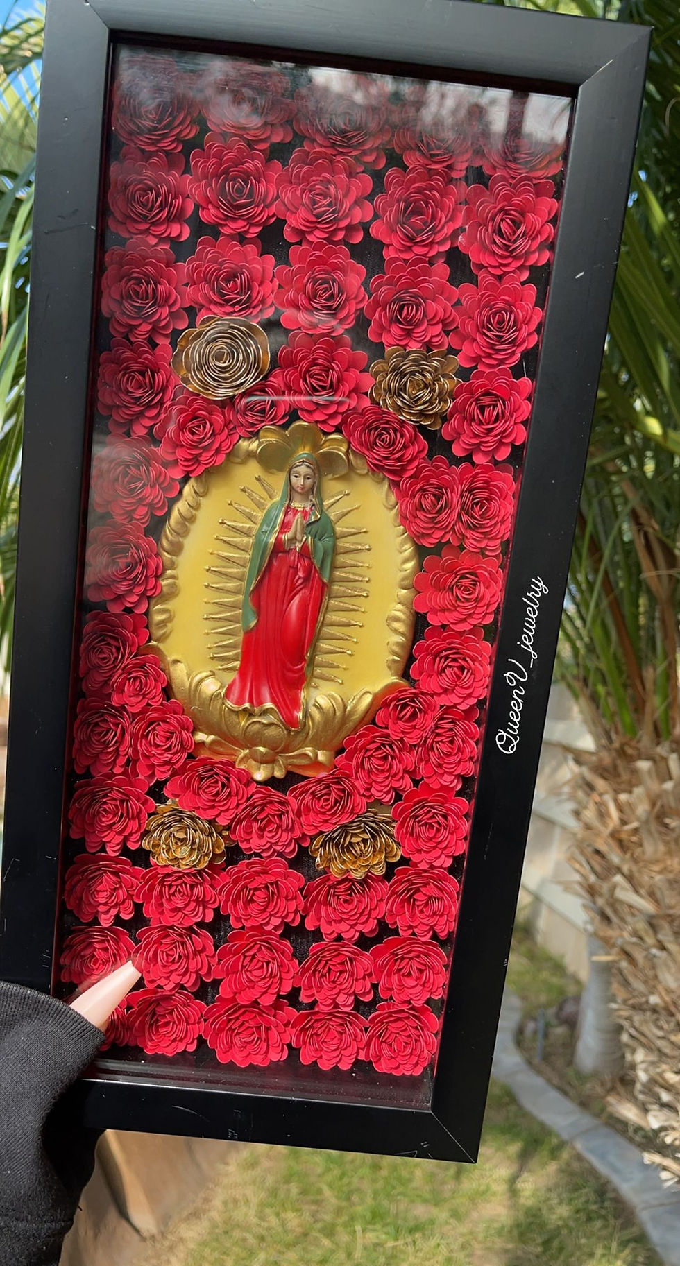 Thumbnail: 3D Virgencita Red & Gold Flower Shadow Box