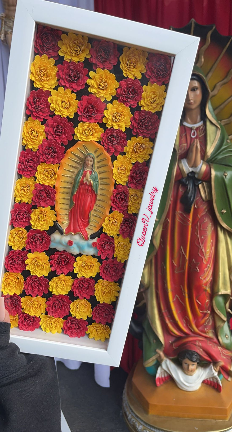 Thumbnail: 3D Virgencita Red & Yellow Flower Shadow Box