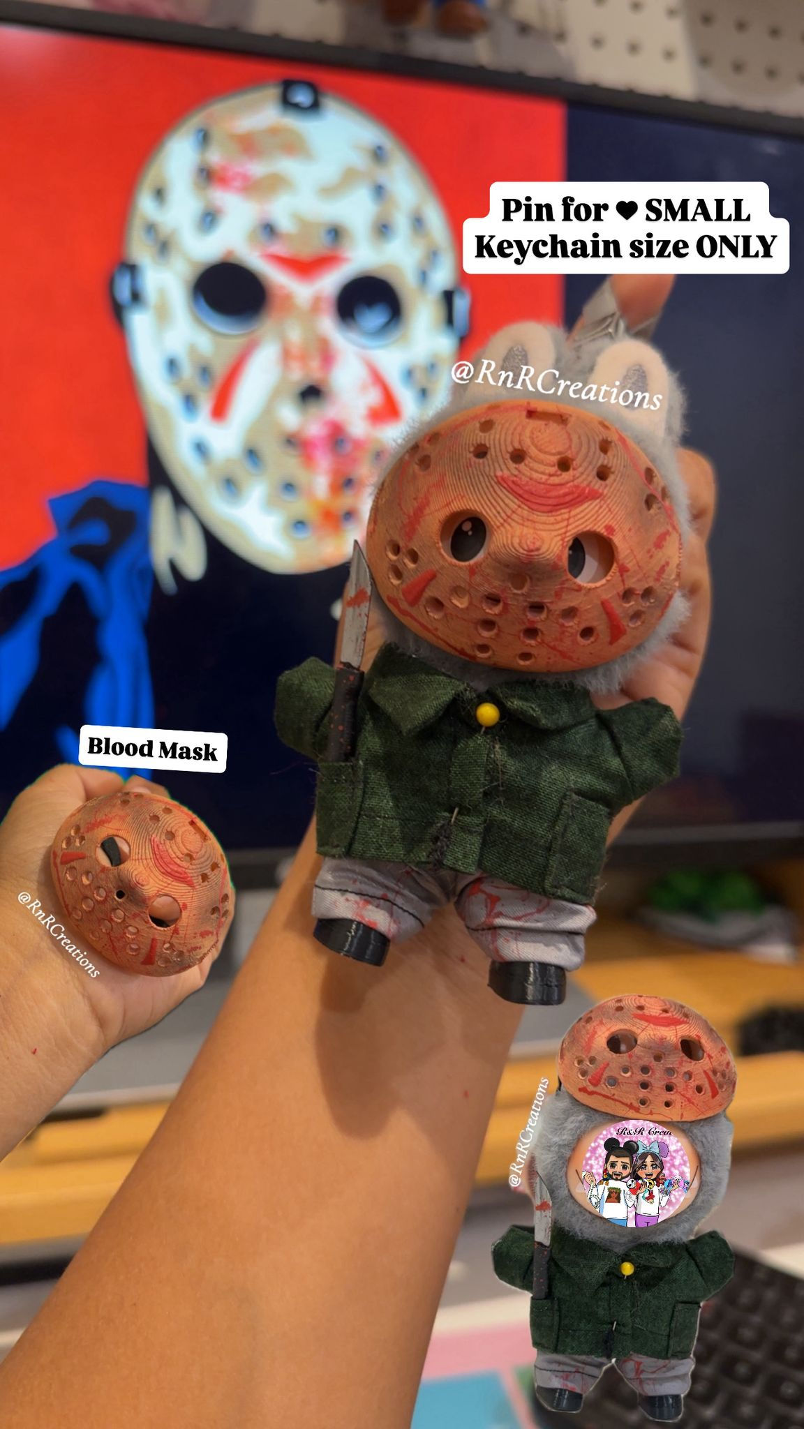 Pin For Love MINI size labubu Handmade Blood Jason horror Mask And Outfit