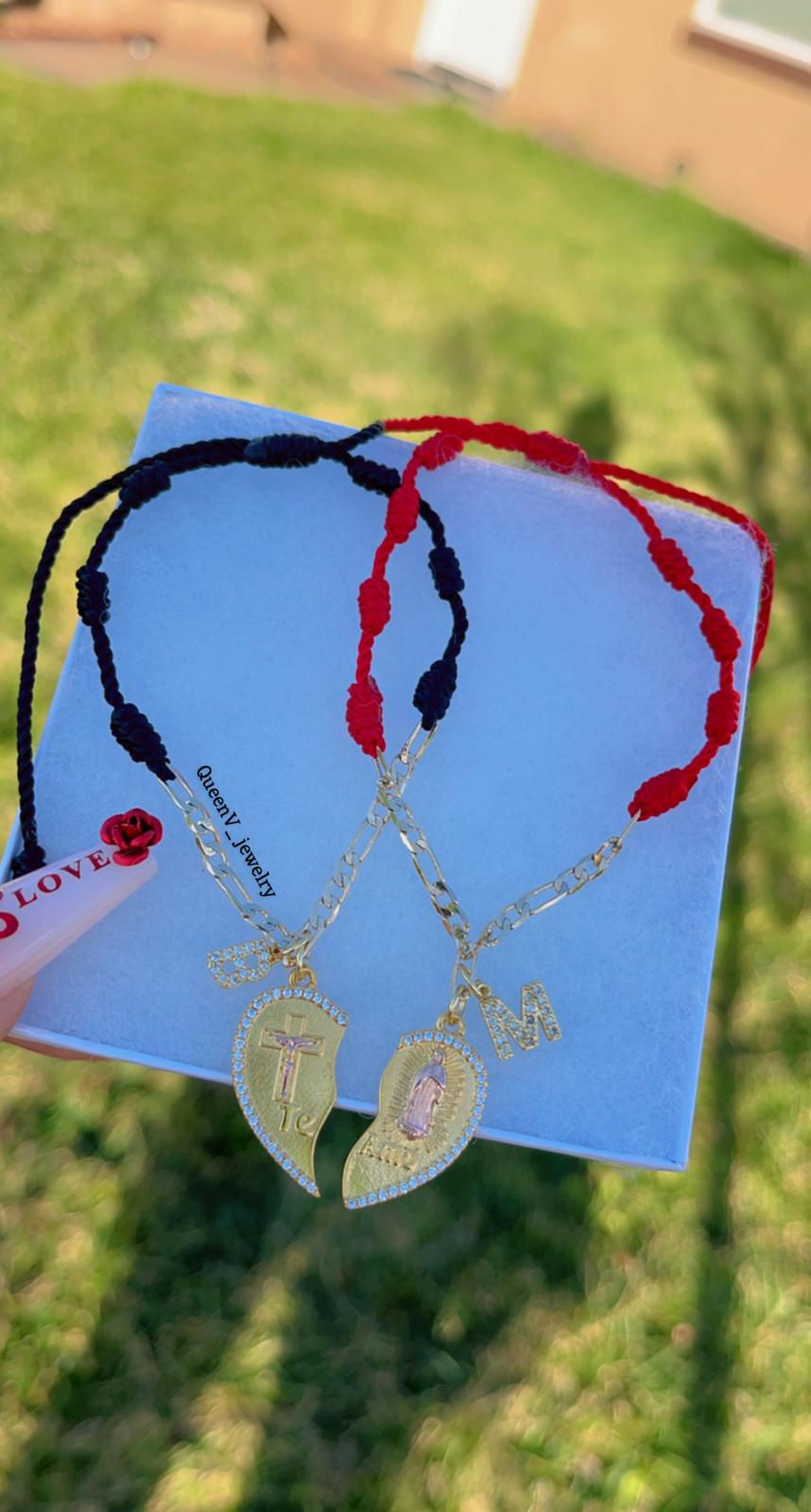 Thumbnail: Diamond Jesus & Guadalupe "TE AMO" Couples Broken Heart Bracelets