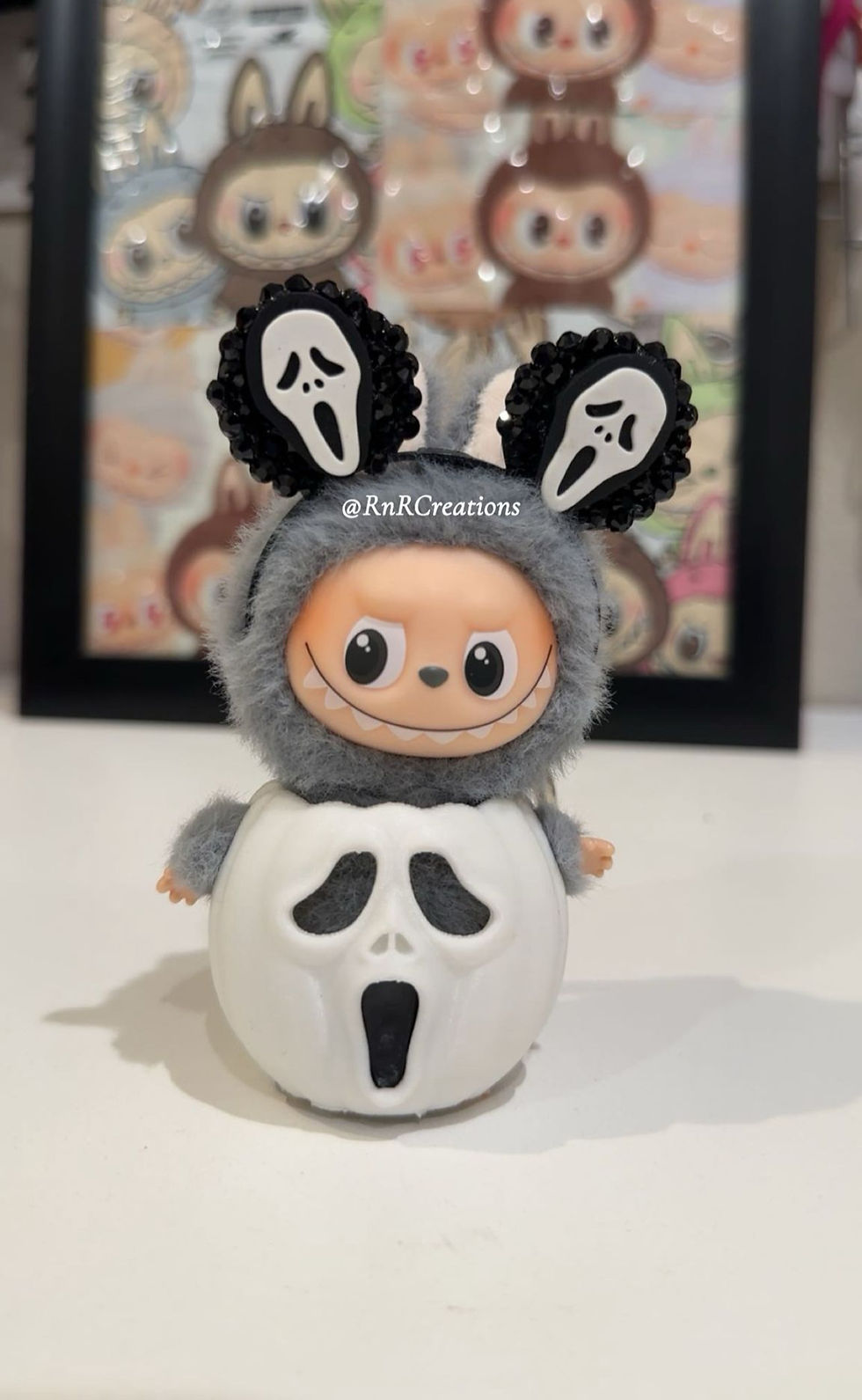 Pin or love Mini Labubu Ghost Face Halloween Pumpkin Outfit With matching Ears