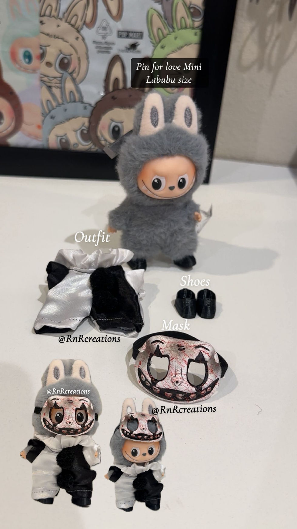 Thumbnail: Pin For Love MINI size labubu Handmade horror Mask And Outfit
