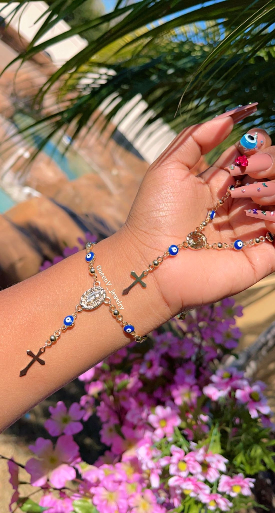 Guadalupe Blue Evil eye Rosary Bracelet 🧿