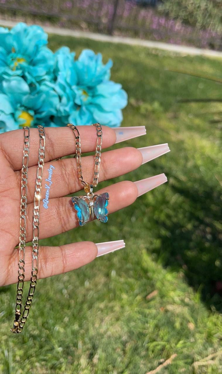 Thumbnail: Aqua Glass Butterfly Necklace 🦋