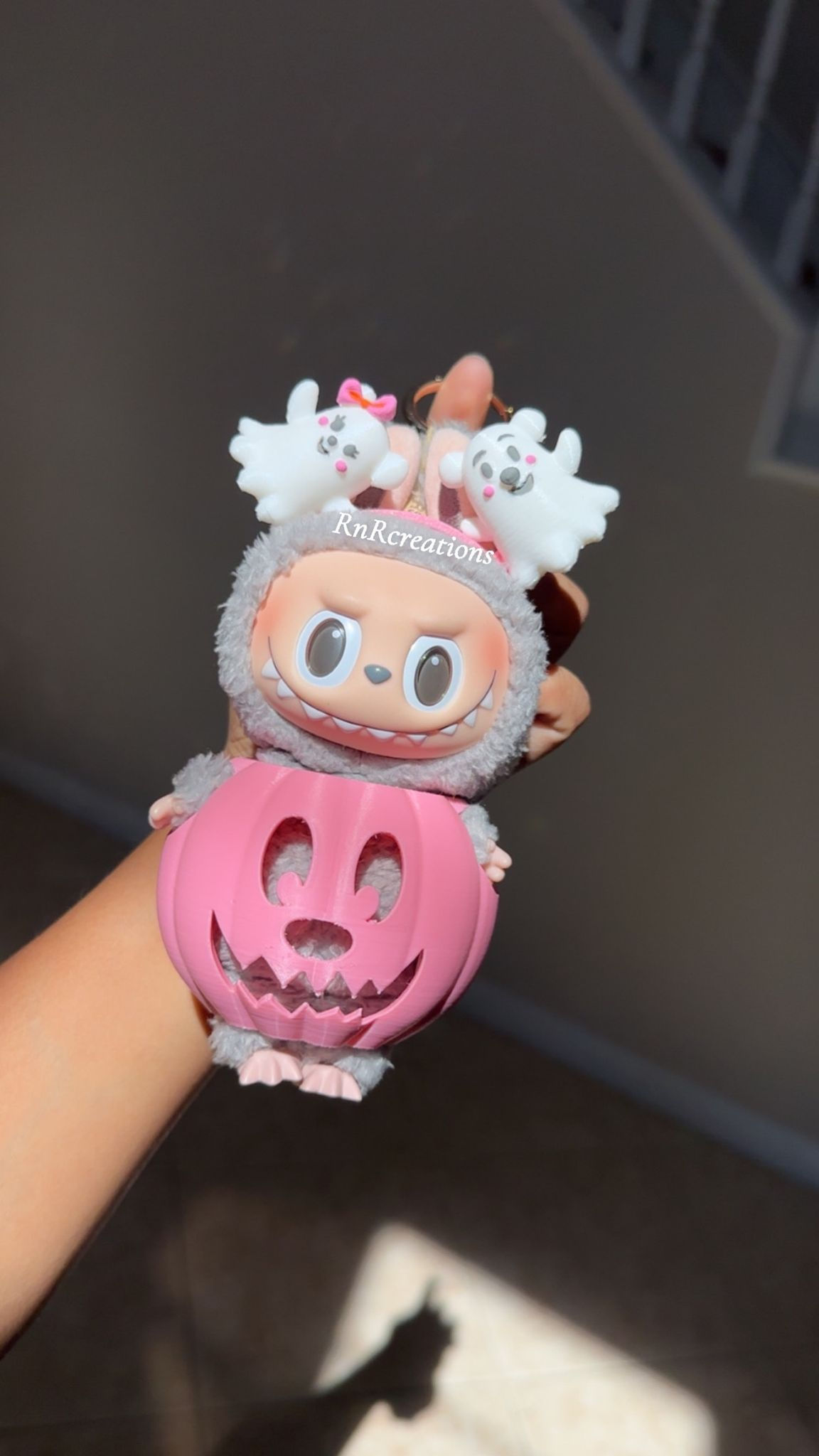 Pink Halloween Pumpkin With Ghost Ears For Labubu