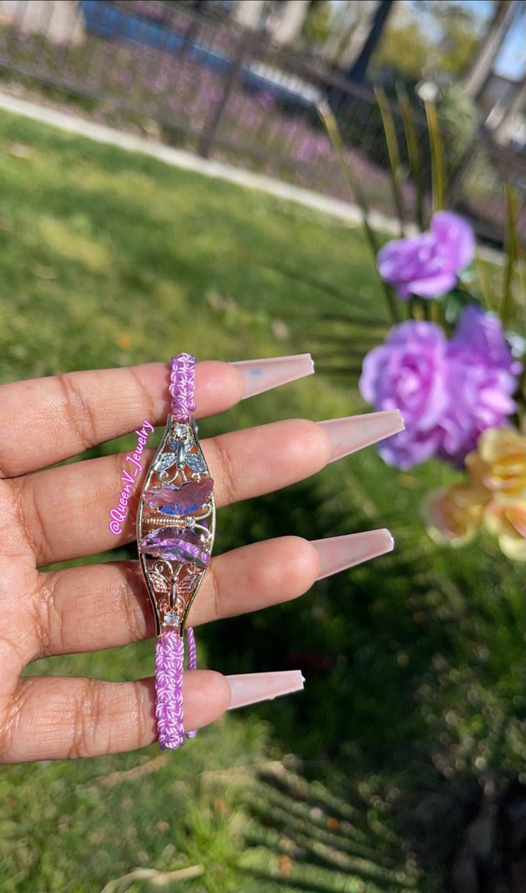 Thumbnail: Lavender Glass Butterfly Thread Bracelet🦋