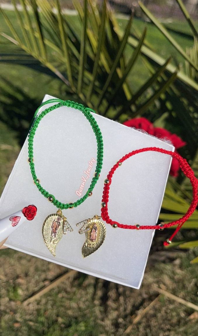 Thumbnail: San Juditas & Guadalupe Couples Adjustable Broken Heart Bracelets