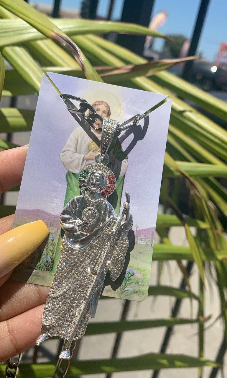 Thumbnail: Silver St Jude Zirconia Necklace San Judas Deamantado