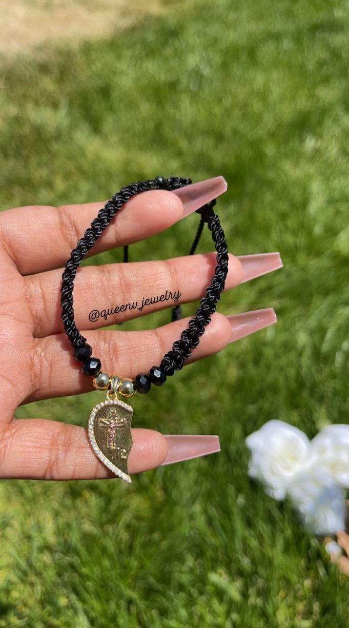 Thumbnail: Guadalupe & Jesus Matching Adjustable Broken Heart Bracelets for Couples