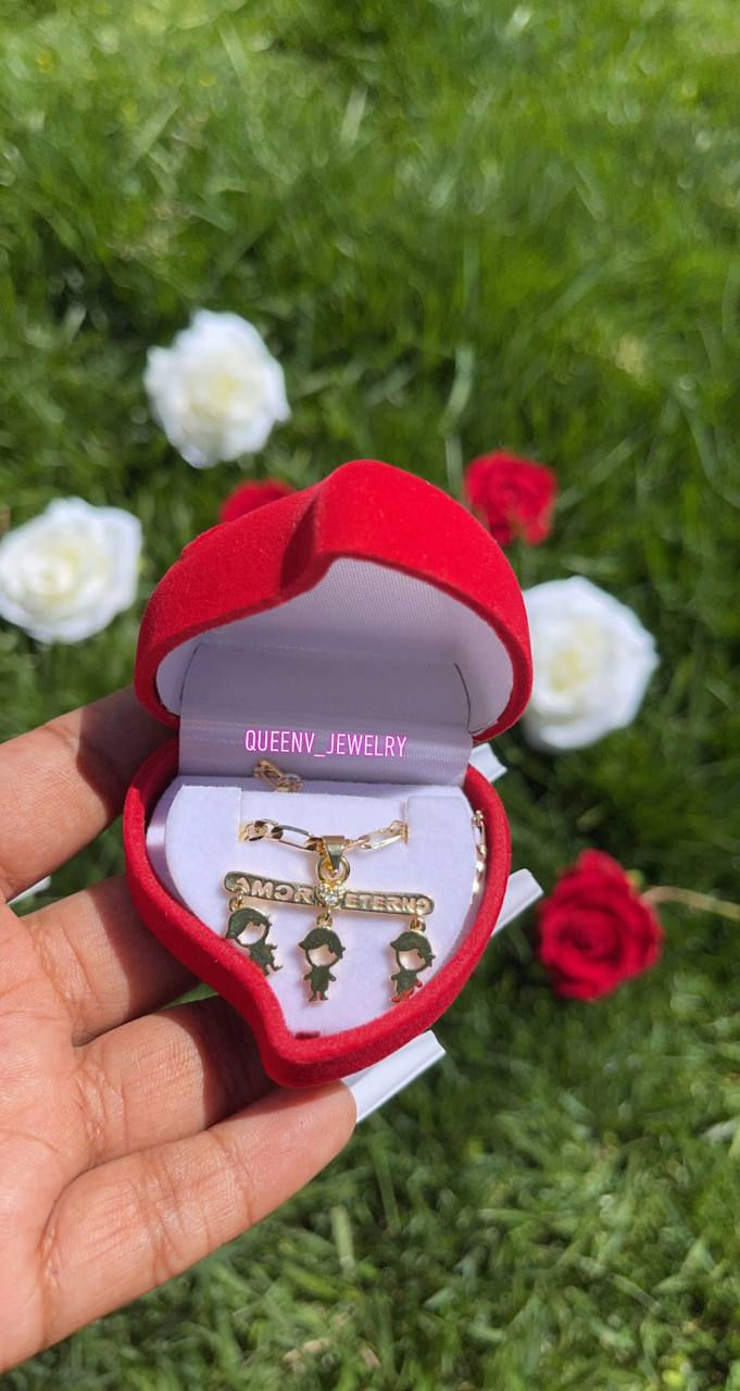 Thumbnail: "Amor Eterno" Mother's Necklace with 2Boy's & 1Girl Charm