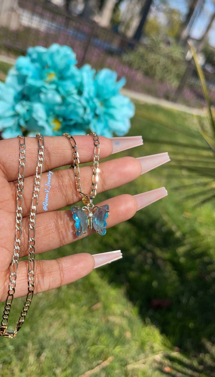 Thumbnail: Aqua Glass Butterfly Necklace 🦋