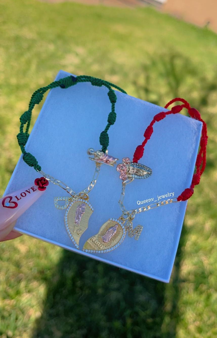 Thumbnail: Diamond San Juditas & Guadalupe "Amores Aparte" Couples Broken Heart Bracelets