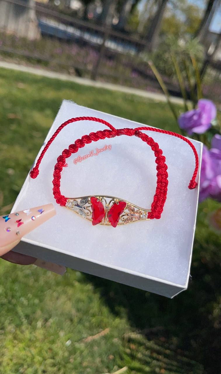 Thumbnail: Red Glass Butterfly Thread Bracelet🦋