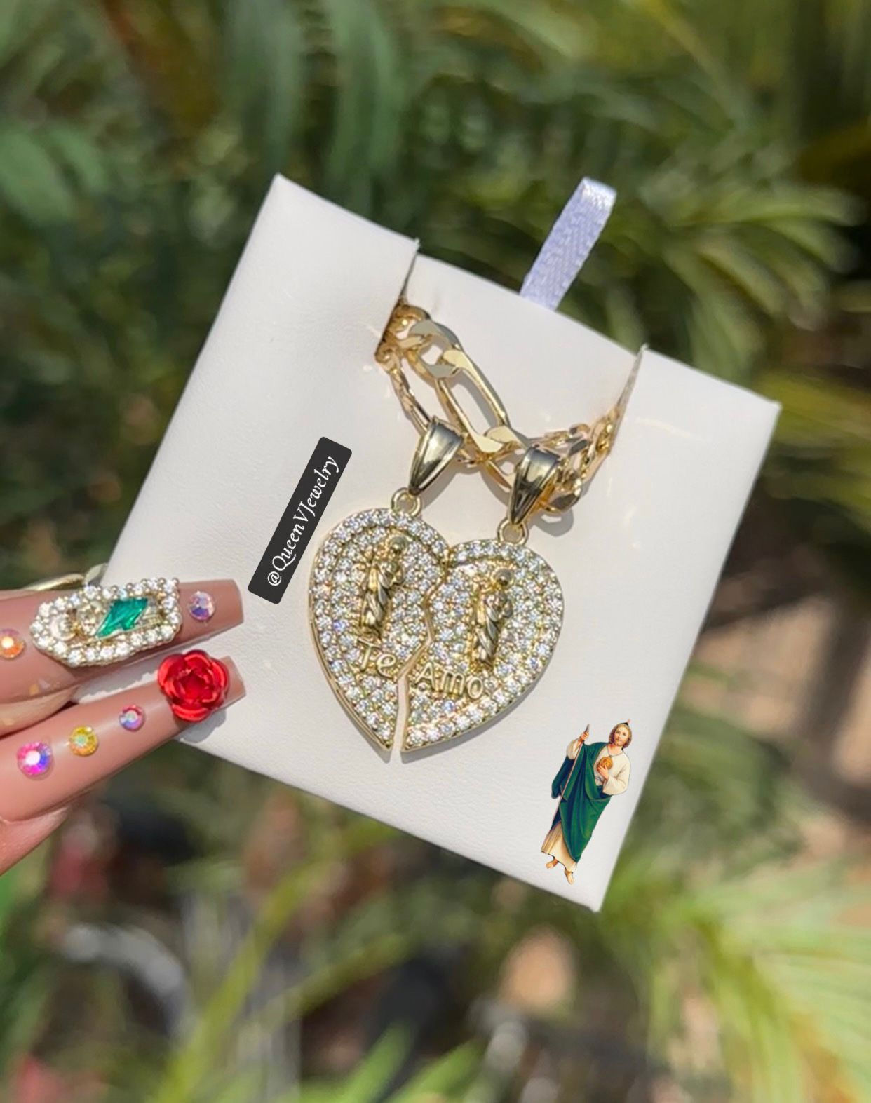 Diamond San Juditas TE AMO Broken Heart Necklace