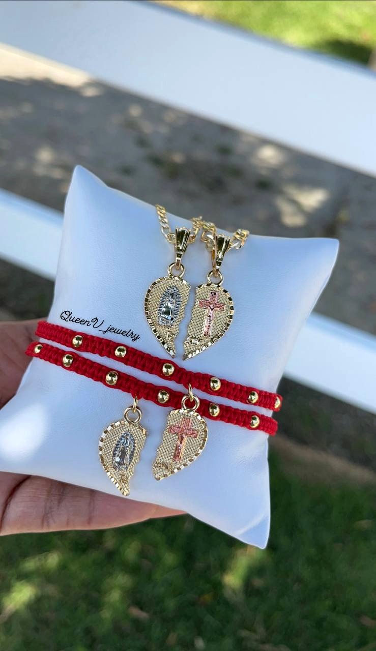 Thumbnail: Guadalupe & Jesus Matching Adjustable Broken Heart Bracelets for Couples