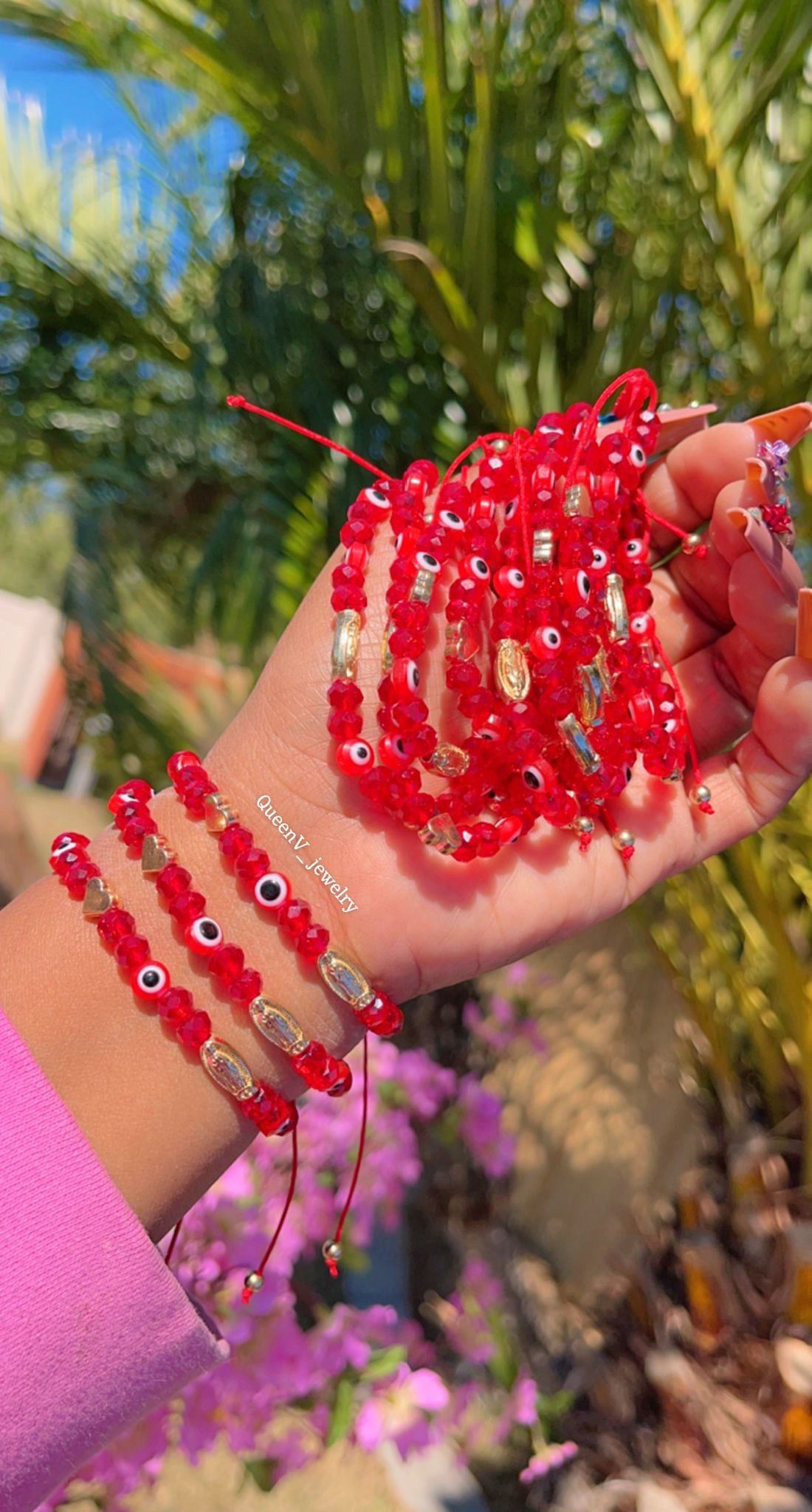 Red Crystal Virgencita Evil eye Thread Bracelet🧿