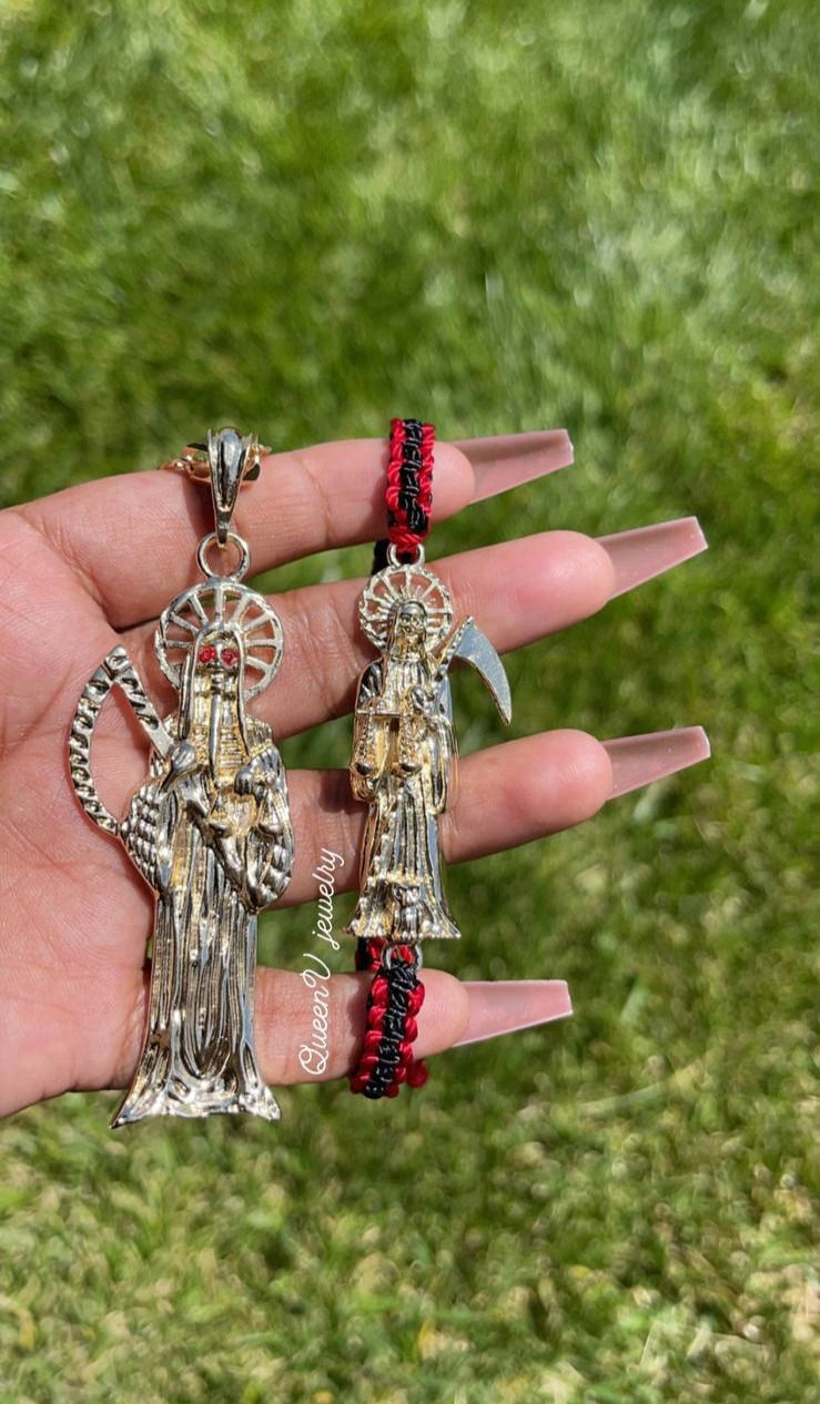 Thumbnail: Gold Santa Muerte Necklace
