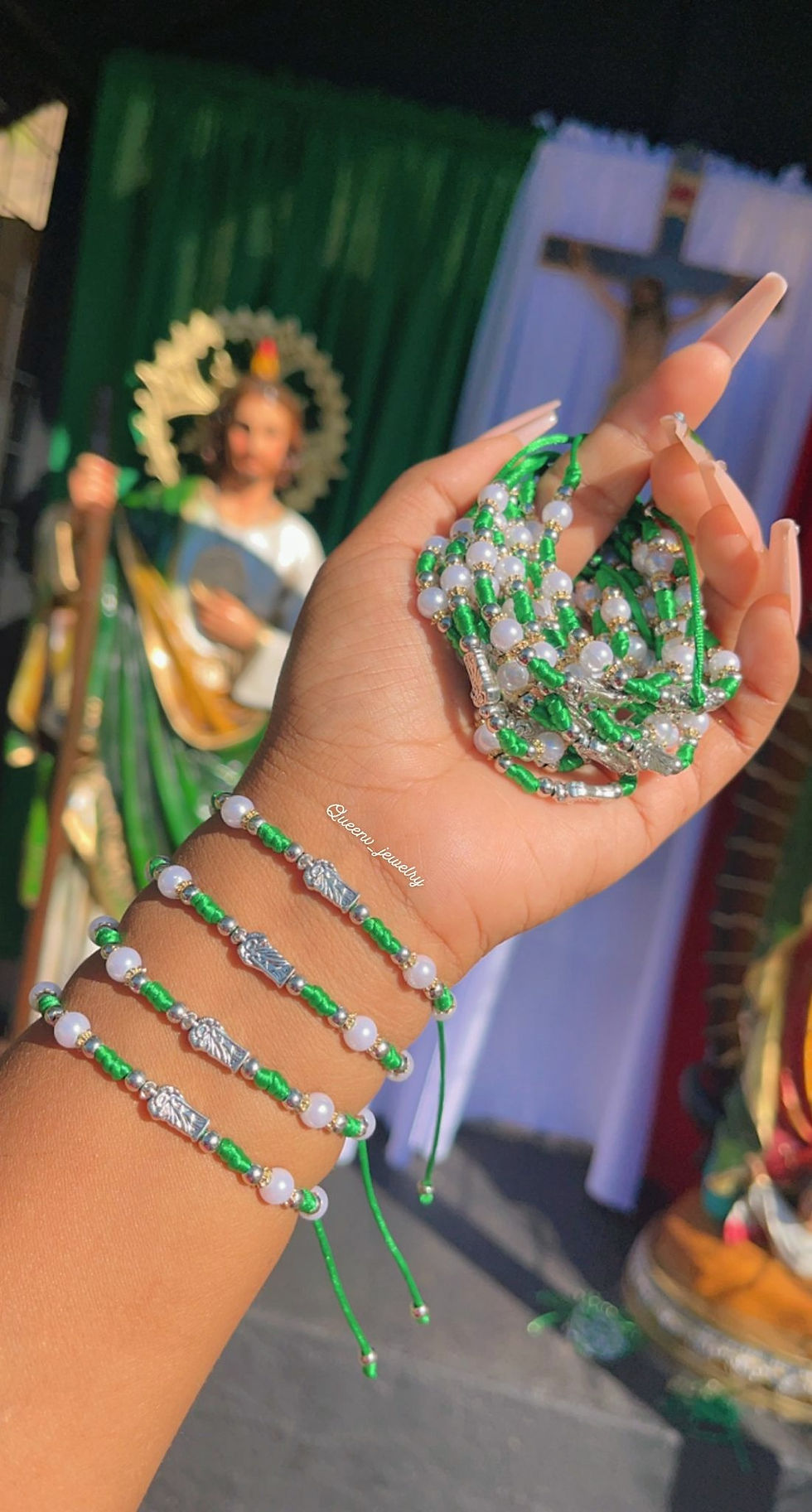Thumbnail: Saint Jude pearl Thread Bracelet