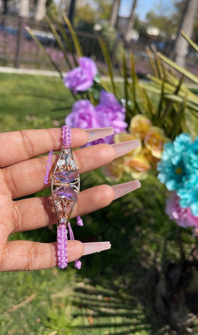 Thumbnail: Lavender Glass Butterfly Thread Bracelet🦋