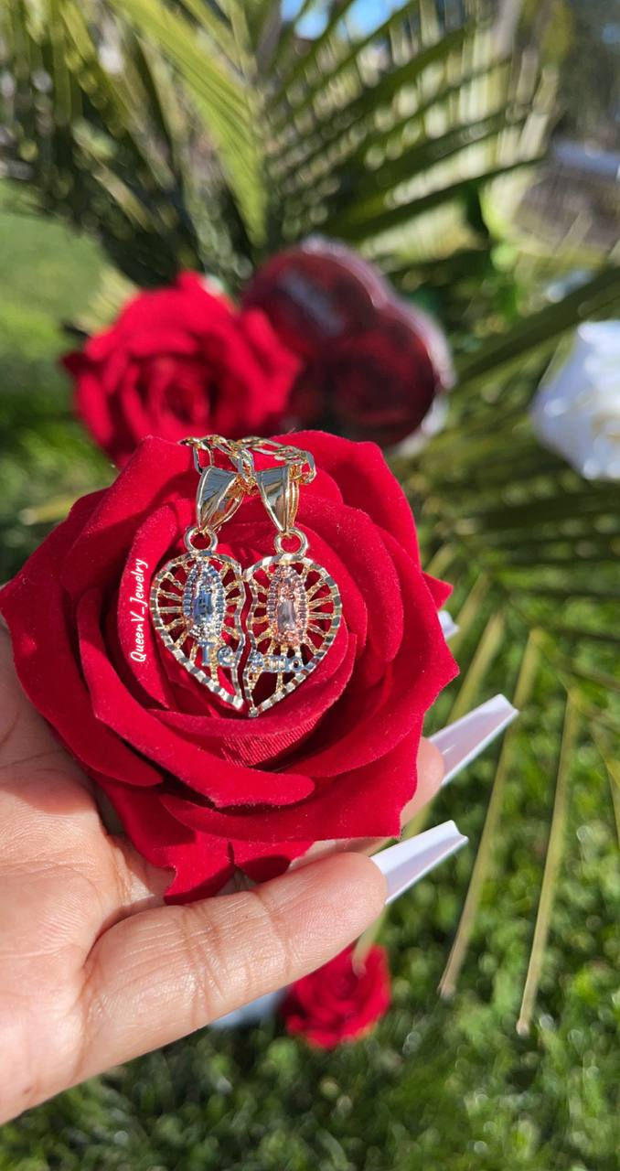 Thumbnail: TE AMO Guadalupe Broken Heart Necklace💔"iloveyou"