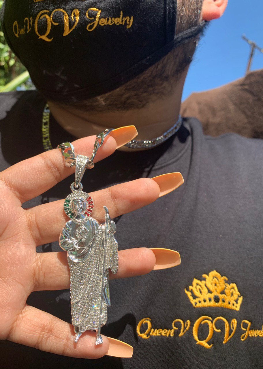 Thumbnail: Silver St Jude Zirconia Necklace San Judas Deamantado