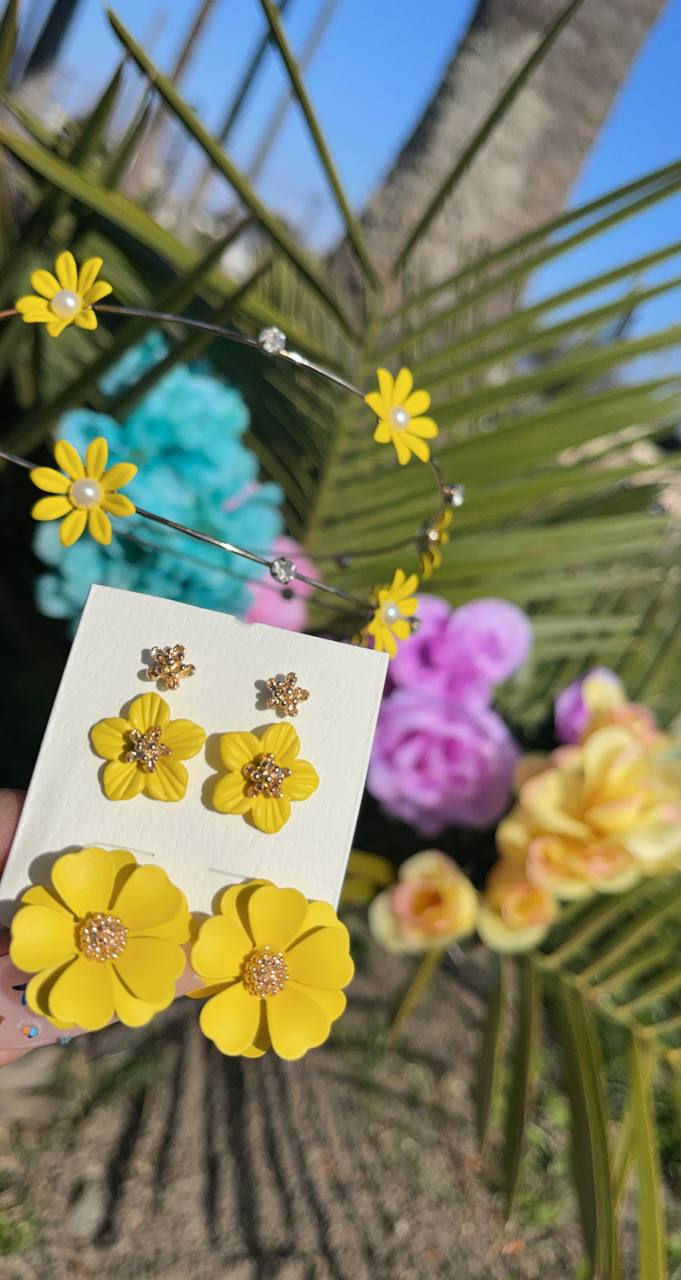 Thumbnail: 3pcs SET Yellow Flower Earrings🌸