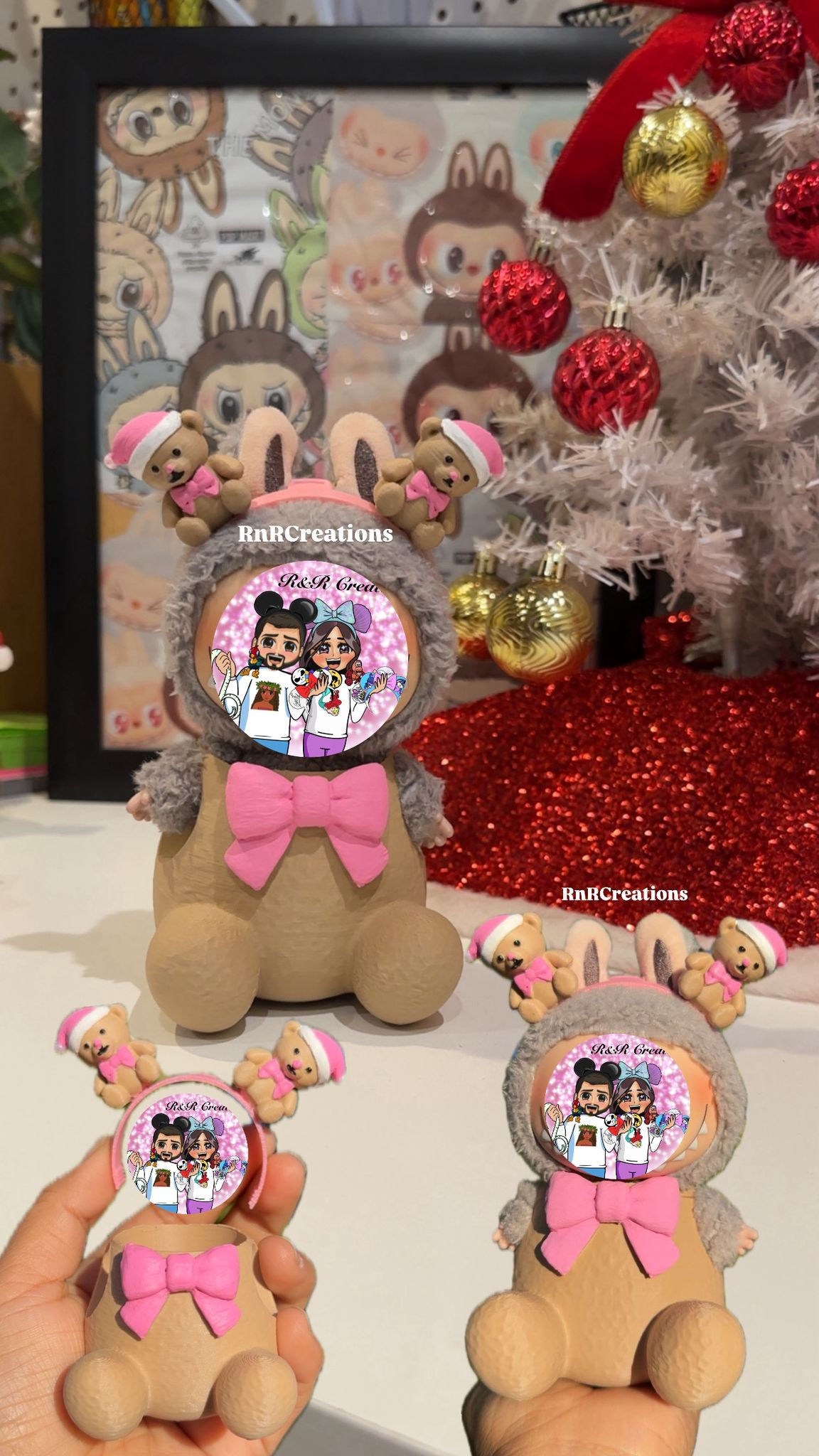 Christmas Teddy Bear Figurine Keychain Doll Handmade set