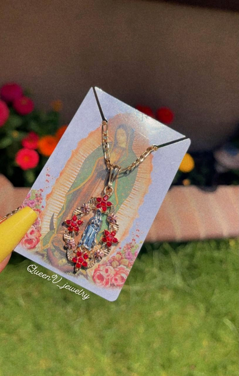 Thumbnail: 3Tone Guadalupe RED flower crystal necklace✨