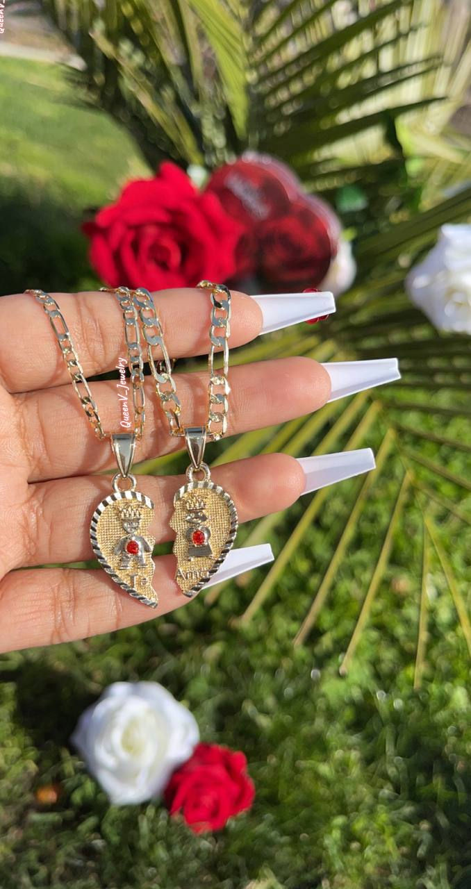 Thumbnail: King & Queen TE AMO Broken Heart Necklace💔"iloveyou"