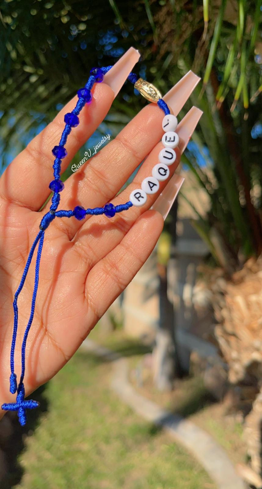 Guadalupe or San Judas Personalized Name Swarovski Crystal Beads Thread Bracelet