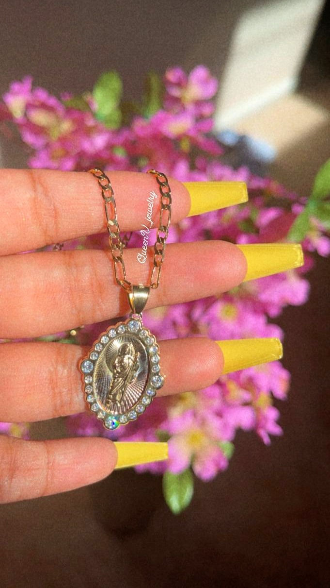 Thumbnail: San Juditas De Cristal Tri-Color Necklace💚
