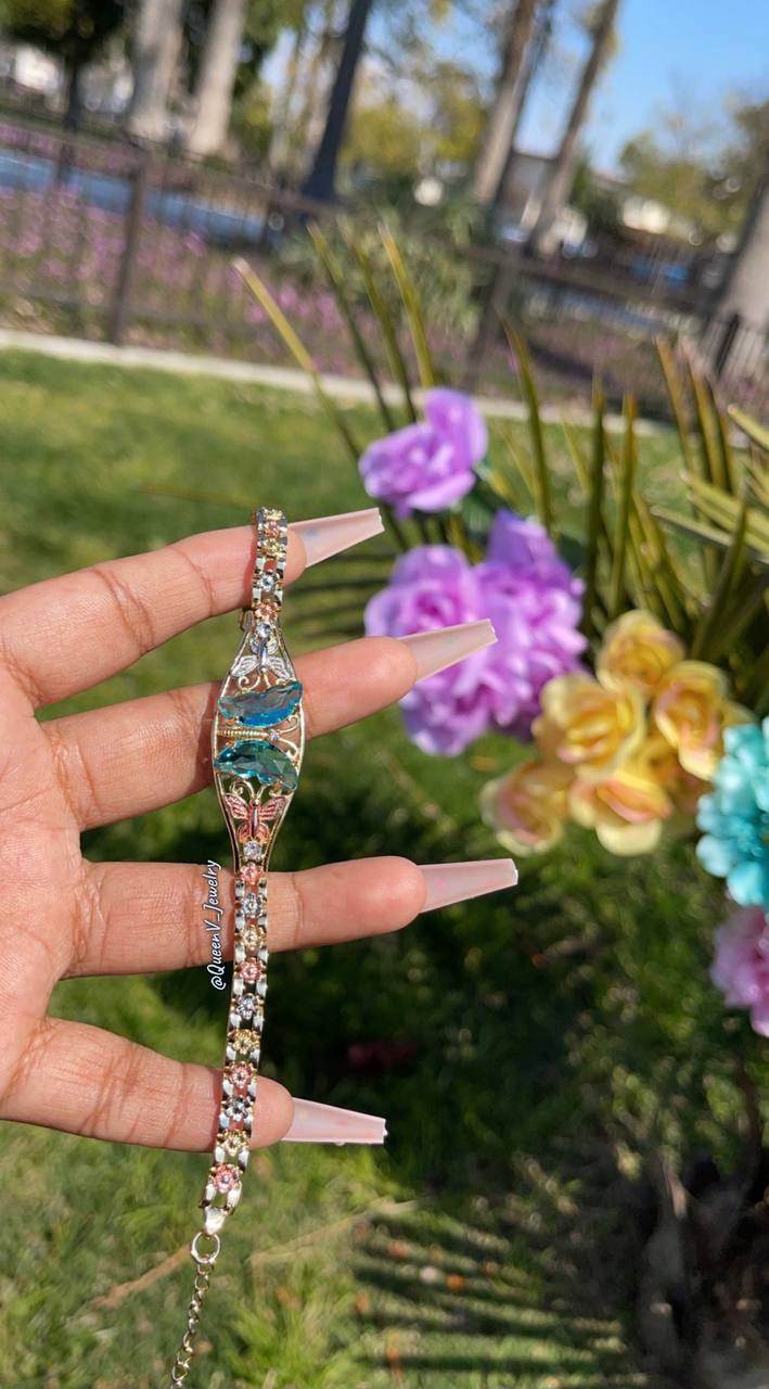 Thumbnail: Aqua Glass Butterfly Bracelet 🦋