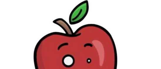 An apple with eyes peeking over the top of the menu