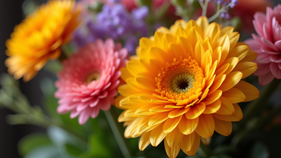 Close-up view of a vibrant bouquet of flowers
