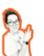 Gemma Crosby pointing image with a orange background