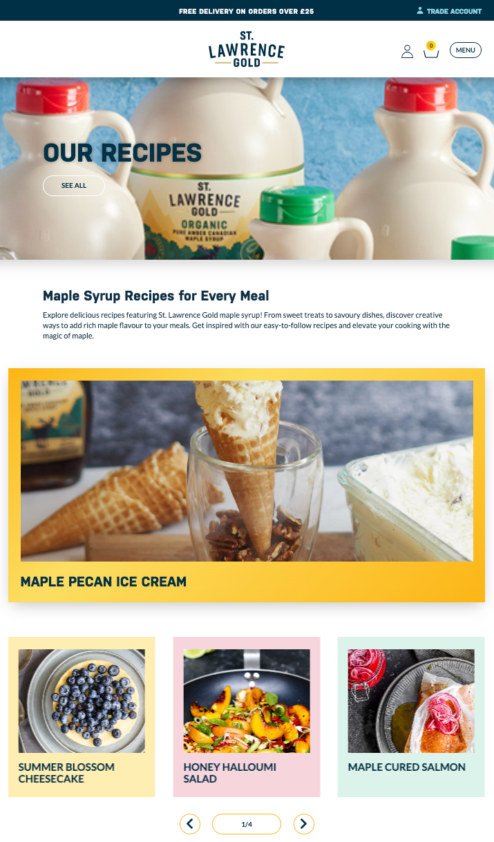 Screenshot of St. Lawrence Gold's website recipe pages