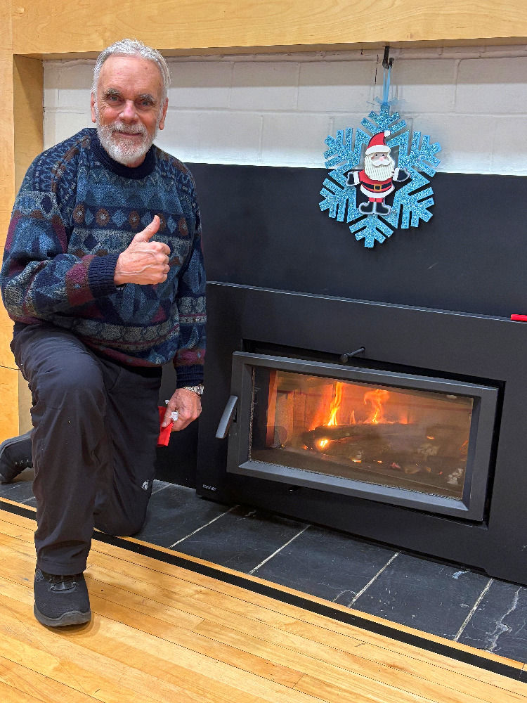 Greg Weary lights our fire.