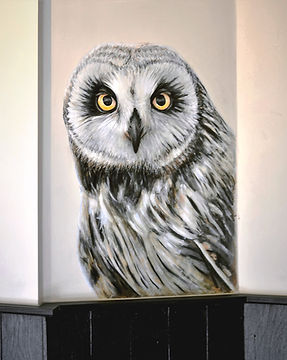 hand-painted Short Eared Owl mural, The Viking gastro pub, west kirby Wirral UK by commercial artist Joe Forrest