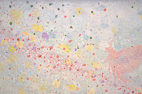 Detail of decorative office mural created in a pointillist style using dots
