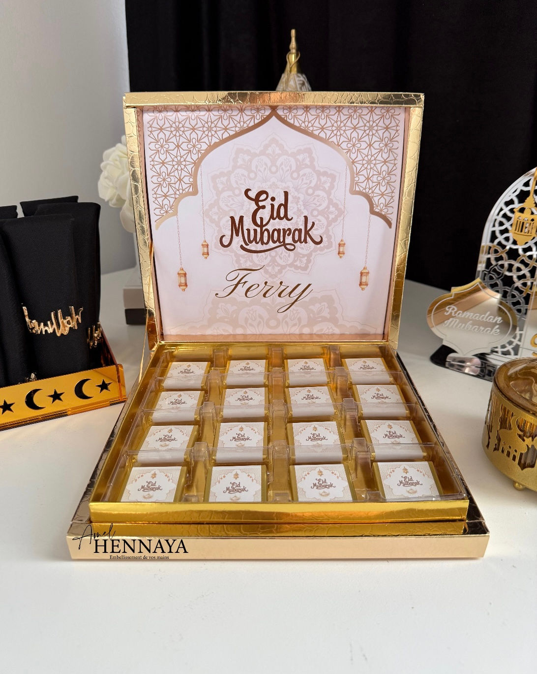Boîte chocolat Eid Mubarak avec personnalisation 