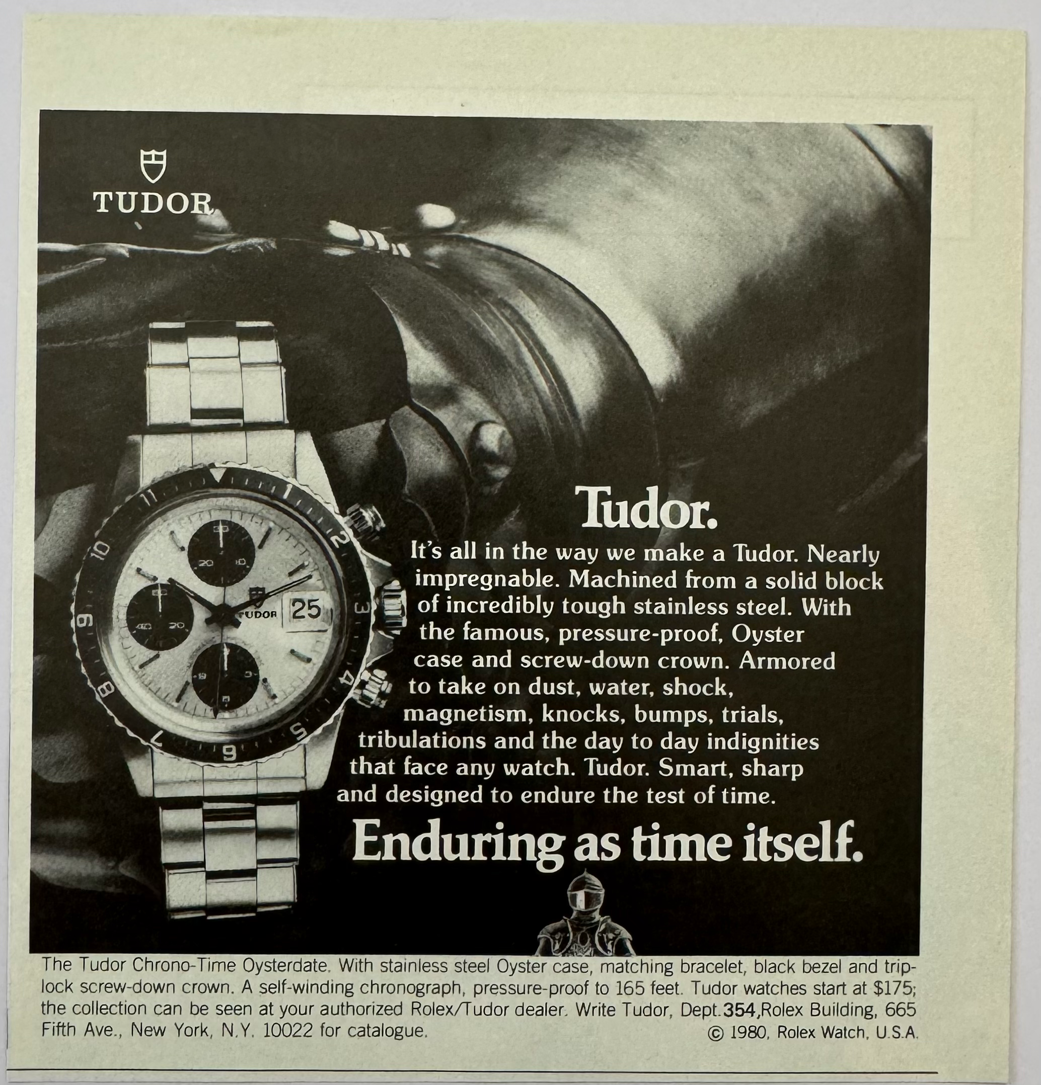 1980 Tudor Chrono-Time "Enduring as time itself" Mini Ad