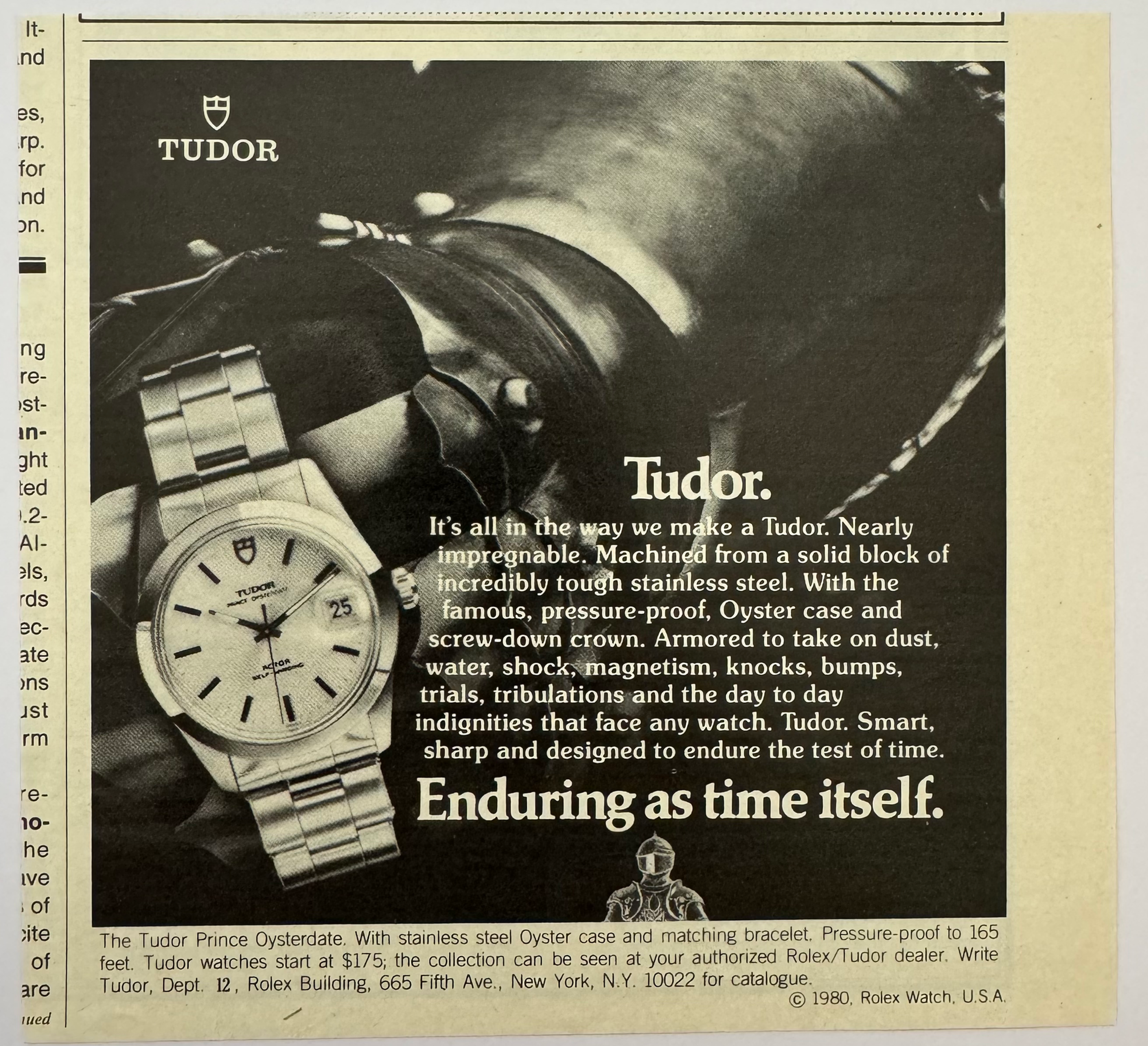 1980 Tudor Prince Oysterdate "Enduring as time itself" Mini Ad