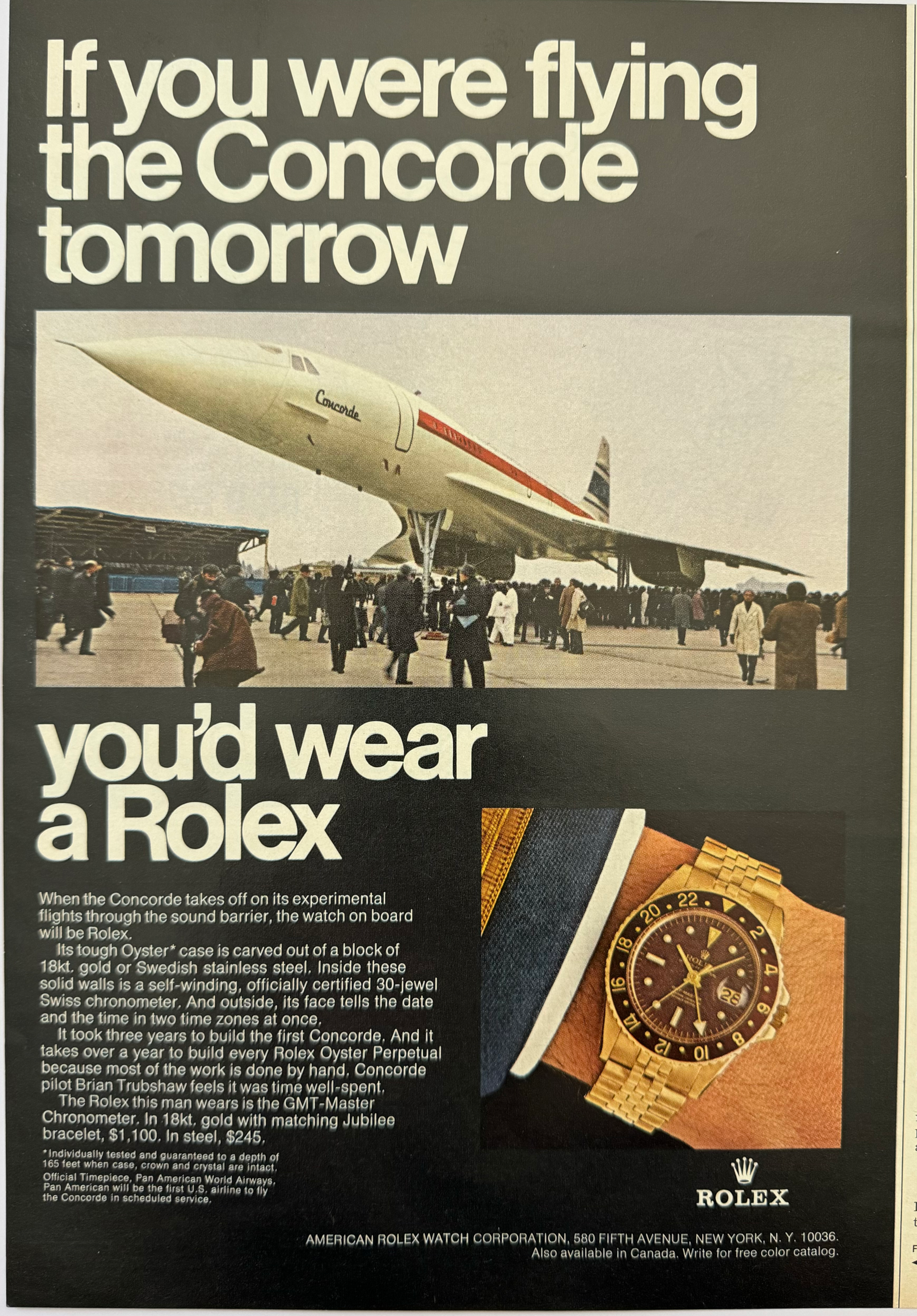 1969 Rolex GMT Master Ref. 1675 "If you were flying the Concorde" full color Ad