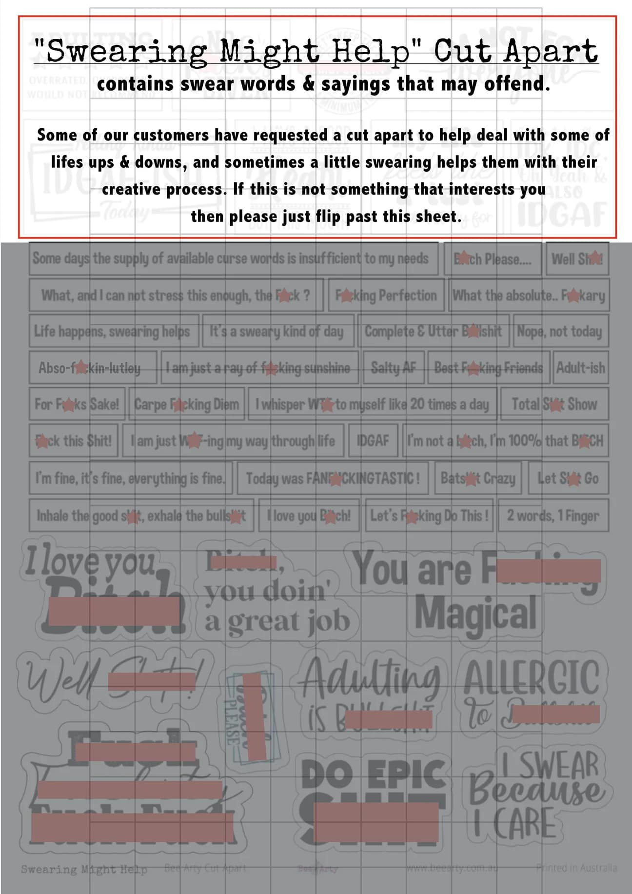 Swearing Might Help A4 Cut A part