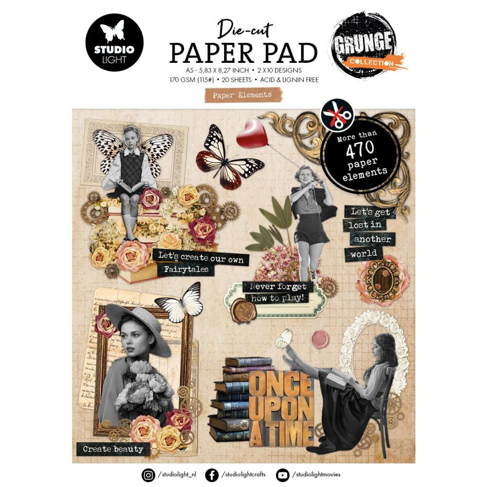 Studio Light Grunge Die-Cut Paper Pad 8.3"X11.7" 36/Pkg